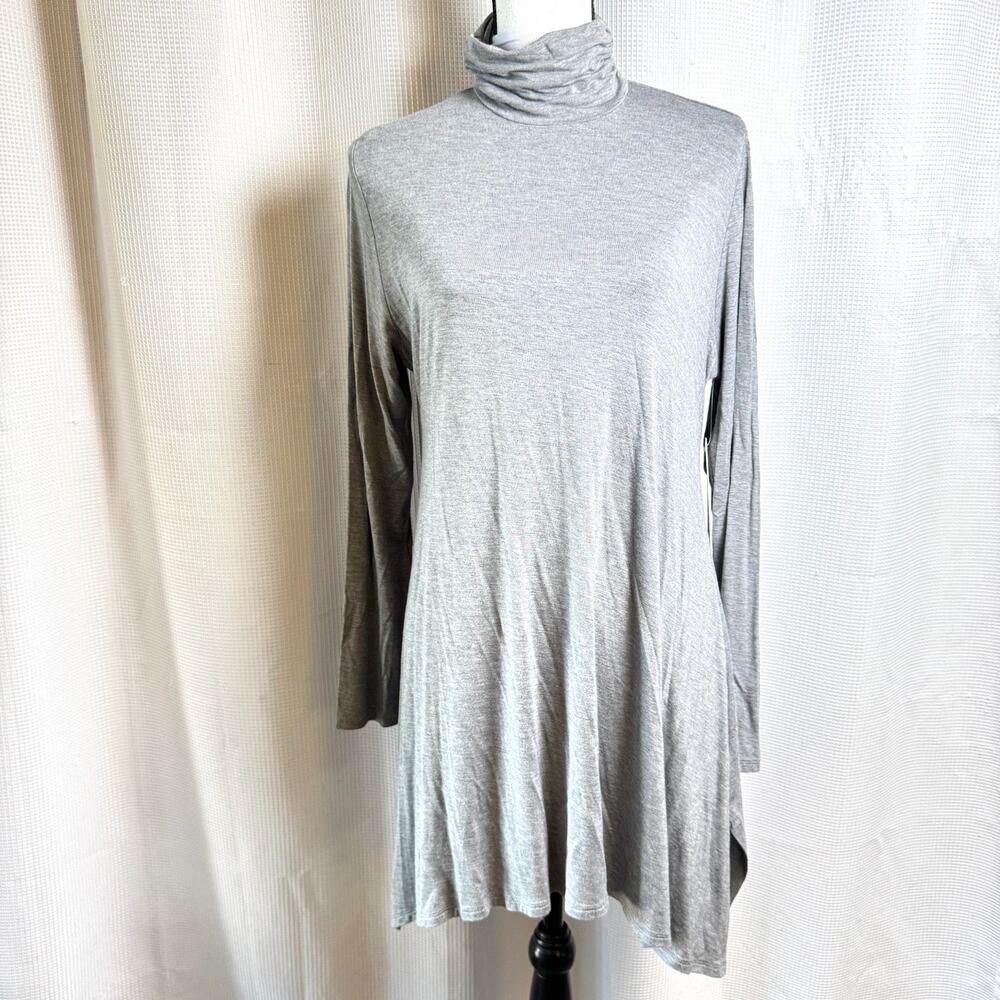 NWT Soft Surroundings Timely Turtleneck Tunic Sz L Heather Gray Asymmetrical Hem